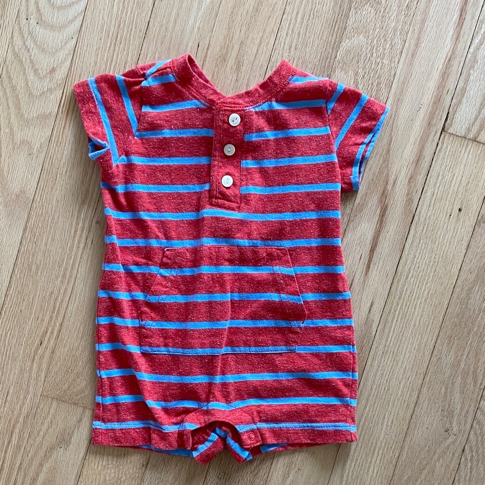 Primary red and blue stripe romper one piece 3-6m